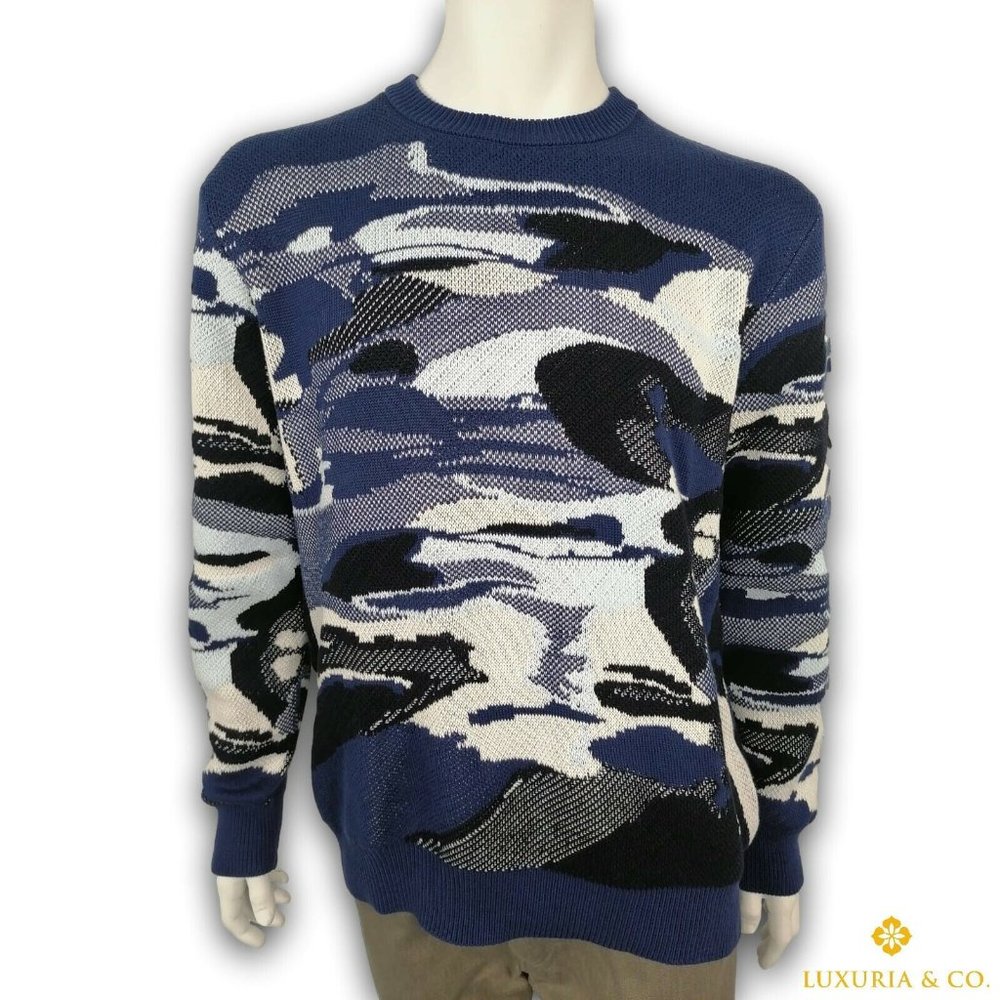 New Authentic Louis Vuitton Camo Pique Jacquard Crewneck Sweater